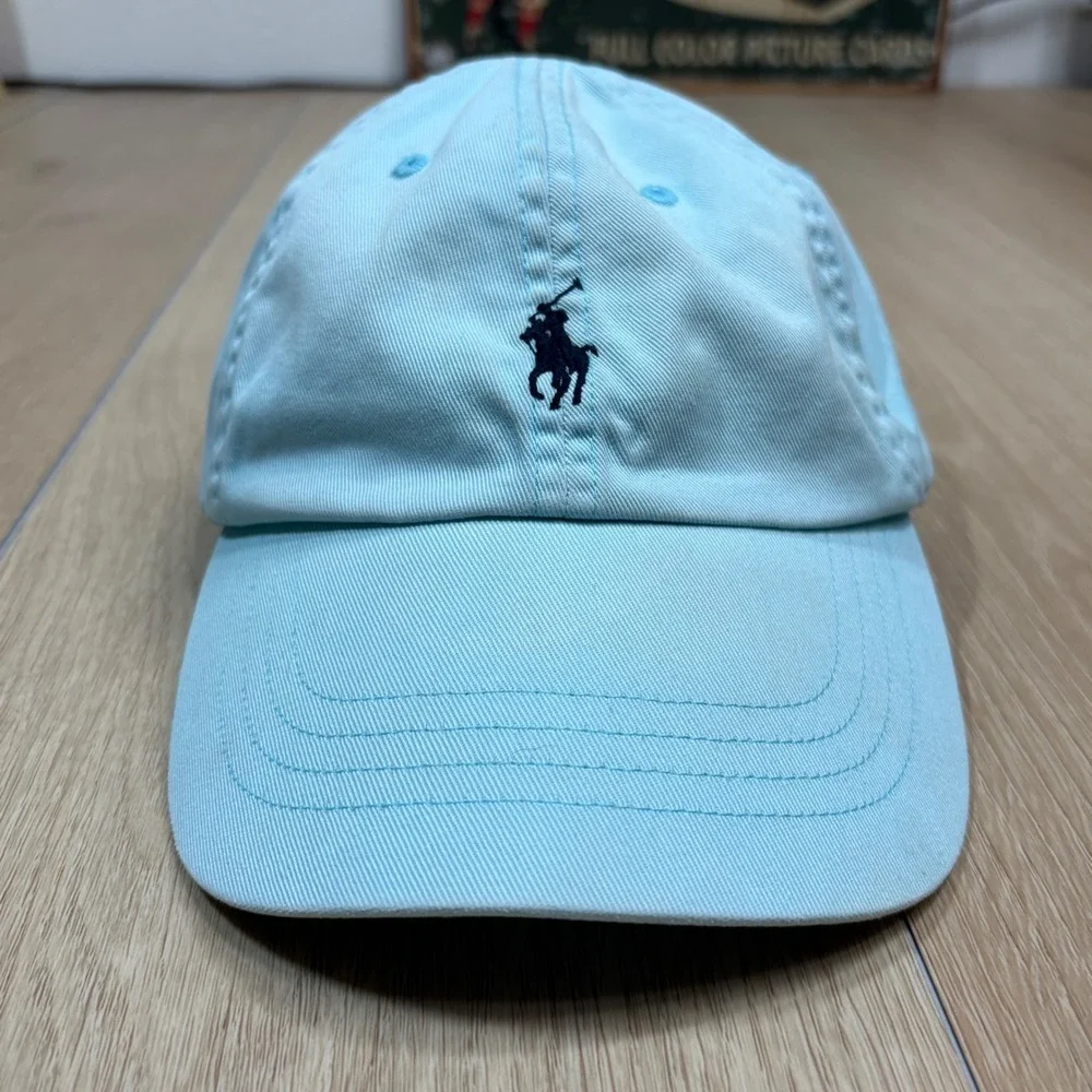Polo Ralph Lauren Light Blue Cotton Chino Baseball Strap Cap Navy Pony Logo Hat